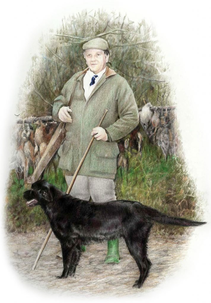 Black Labrador and hunter portrait in coloured pencil by UK pet artist Pippa Elton